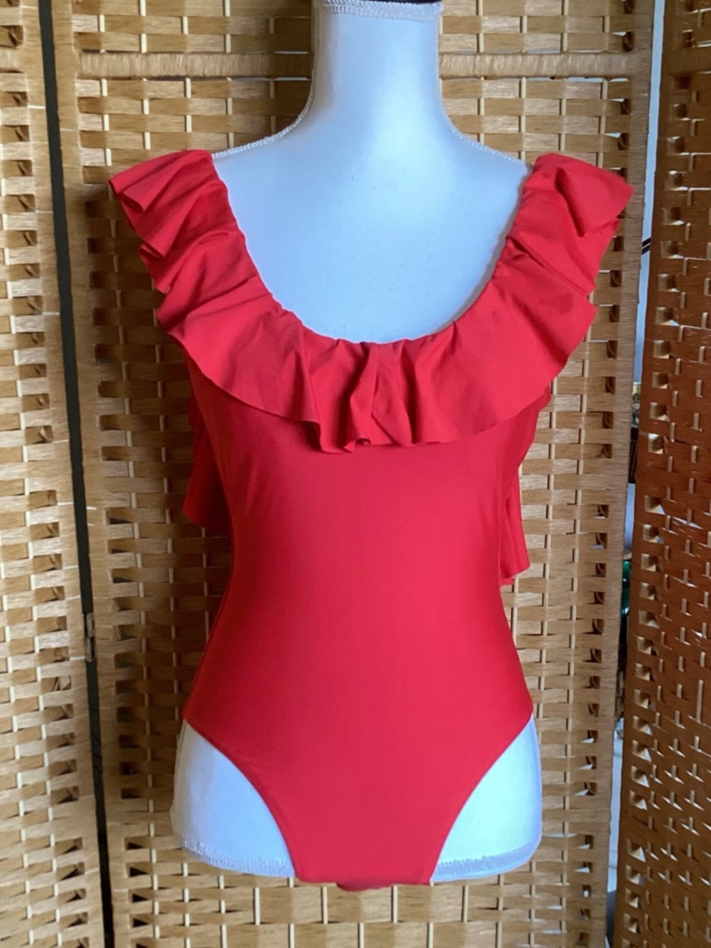 J. Crew Ruffle Scoopback Swimsuit Size 2 One Piece Red EUC - Picture 6 of 13